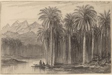 Figures Setting Out in Canoes from a Palm Grove (Wady Feiran), 1884/1885. Creator: Edward Lear.