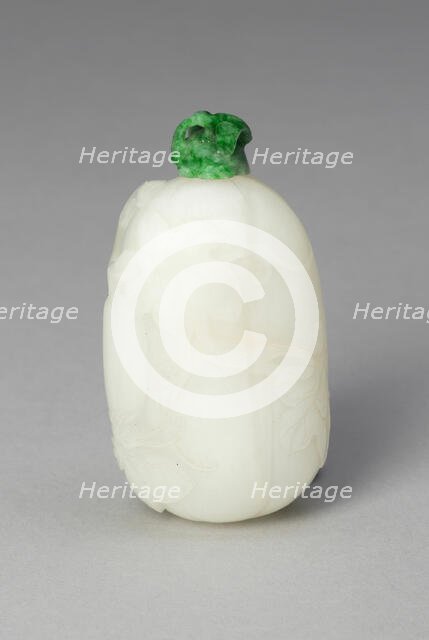 Melon-Shaped Snuff Bottle with Trailing Leaves and a Butterfly, Qing dynasty, 1740-1800. Creator: Unknown.