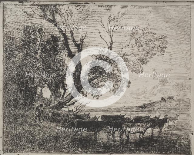 The Ford, original impression 1862, printed in 1921. Creator: Charles François Daubigny (French, 1817-1878).