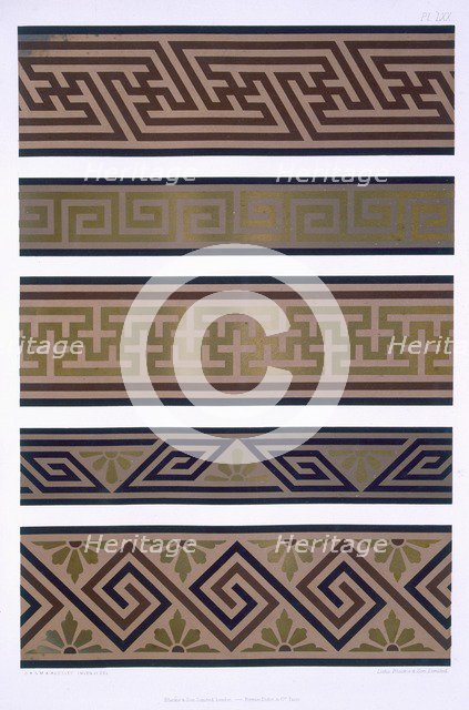 Japanese Ornament: Bands or borders in gold on dark colour grounds, pub. 1892. Creator: George Ashdown Audsley (1838-1925).