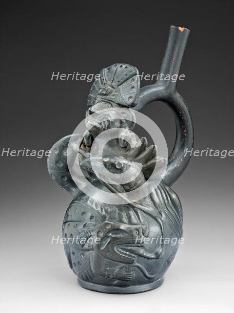 Blackware Vessel in the Form of a Figure Fishing, Possibly Ai-Apec, with a Crab, 100 B.C./A.D. 500. Creator: Unknown.