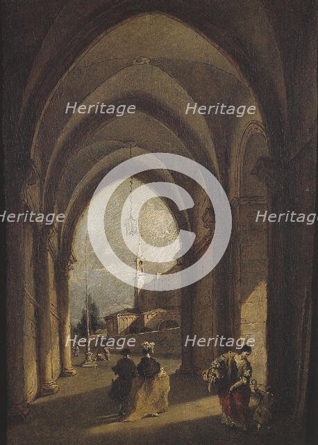 Gothic arcades, with landscape and figures. Creators: Francesco Guardi, School of Venice.