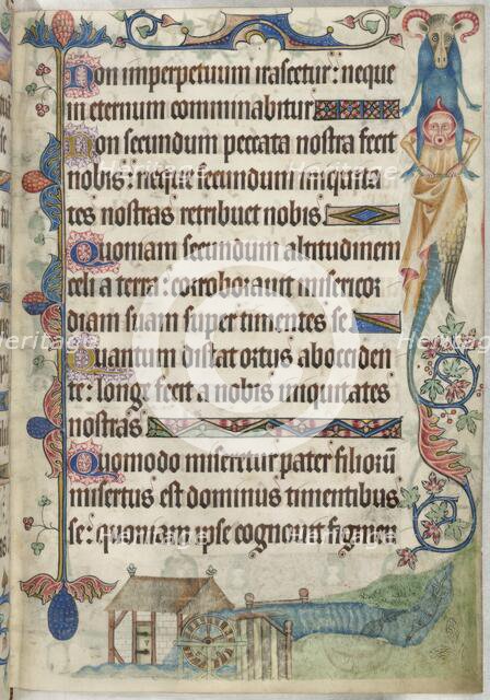 Psalm 103; a watermill, c1325-1335. Creator: Unknown.