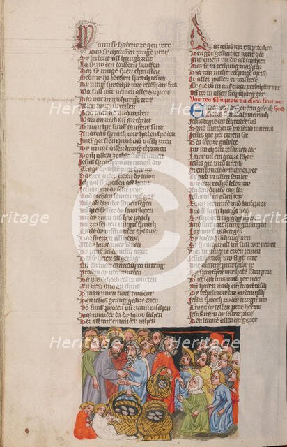 The Feeding of the Five Thousand; Weltchronik, about 1400-1410. Creator: Unknown.