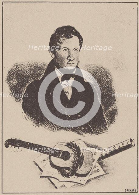 Portrait of the composer and guitarist Mikhail Timofeyevich Vysotsky (1791-1837), 1834. Creator: Ignatov (active 1830s).