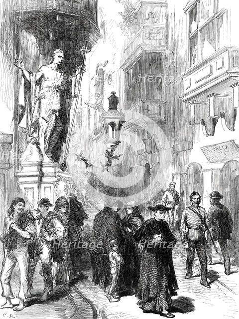 The Prince of Wales at Malta: a Street in Valetta, 1876. Creator: C.R..