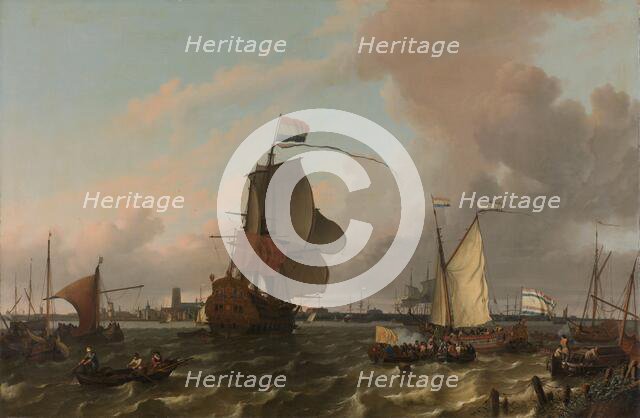 The Man-of-War Brielle on the River Maas off Rotterdam, 1689. Creator: Ludolf Bakhuizen.