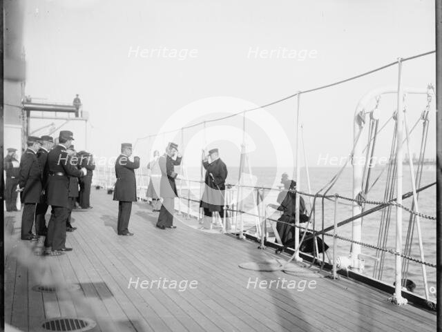 U.S.S. Maine, receiving a visitor, (1896?). Creator: William H. Jackson.