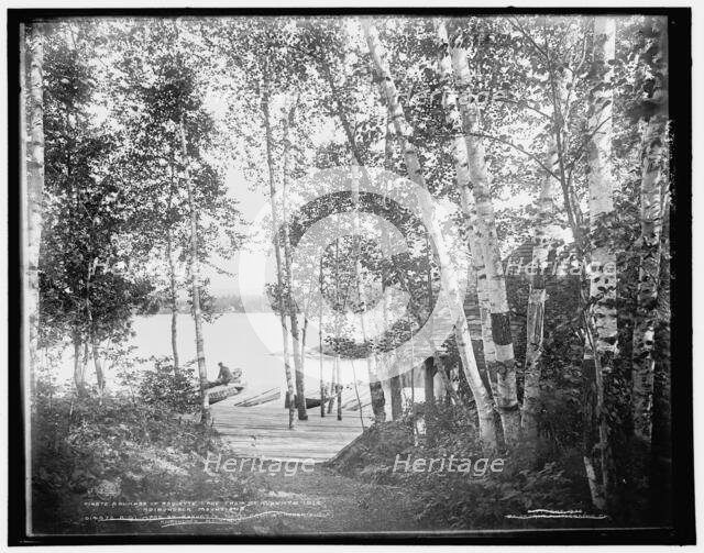 A glimpse of Raquette Lake from St. Hubert's Isle, Adirondack Mountains, c1902. Creator: William H. Jackson.
