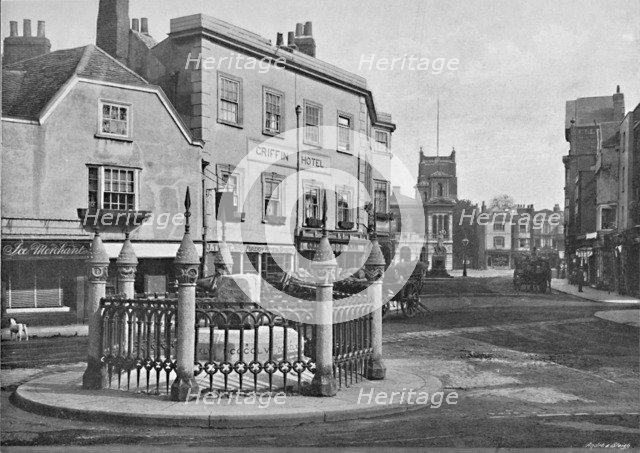'Coronation Stone and Market-Place, Kingston-on-Thames', c1896. Artist: Frith & Co.