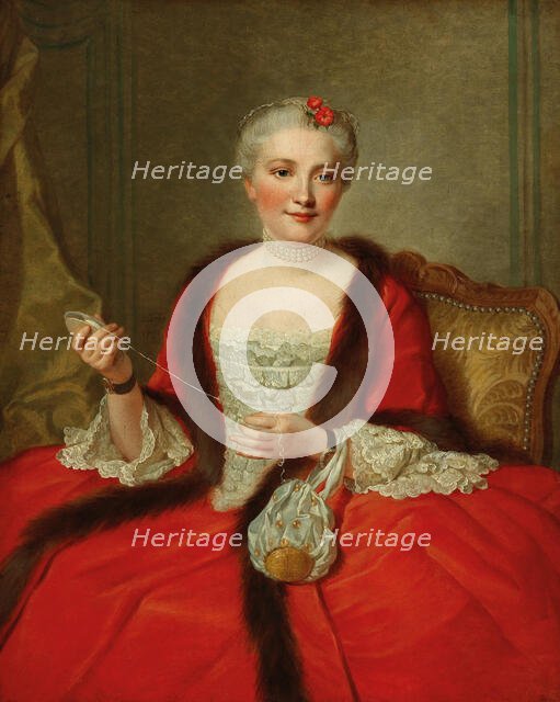 Portrait of an elegant lady, holding a weaving shuttle, 1751. Creator: Allais, Pierre (1700-1782).