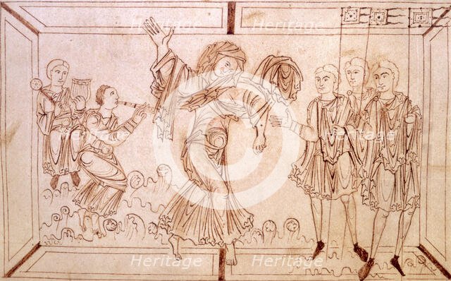 Luxuria tempting men to abandon their arms in favour of debauchery, c950-c999. Creator: Unknown.