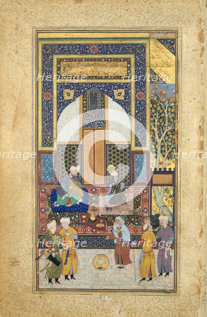 Interior Reception, Folio 36r from a Bustan of Sa'di, ca. 1525-35. Creator: Shaikh Zada.