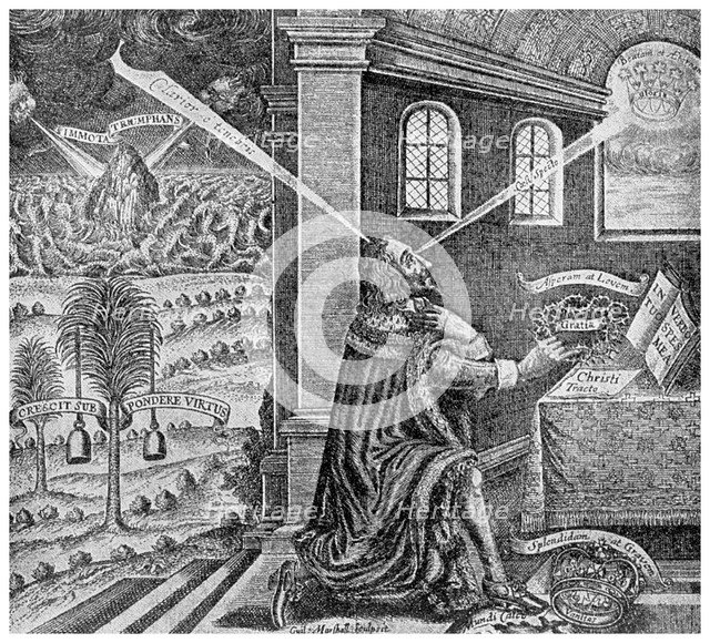 Royal prerogative: title page from Eikon Basilike, 1649 (1956). Artist: Unknown