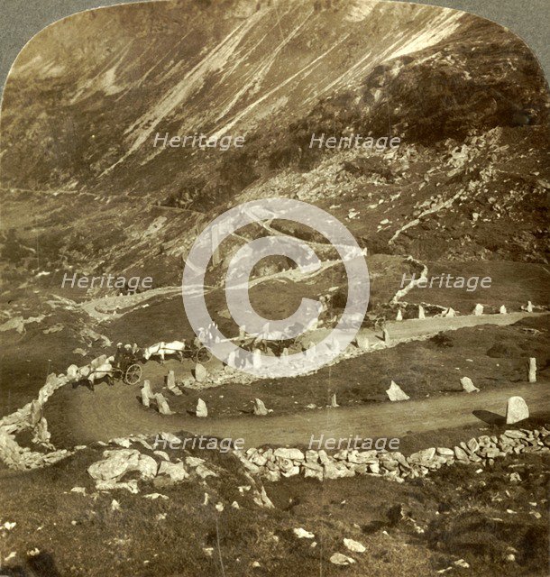 'Zigzag steeps of Grjotlid road to Mark - 10 miles travel for 3 3/4 miles straight distance, Norway' Creator: Unknown.