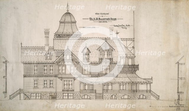 House for Mr. S.W. Allerton, Lake Geneva, Wisconsin: West Elevation, c. 1884. Creator: Henry Lord Gay.