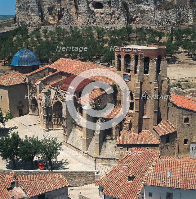Aerial view of the church of St. Mary the Major in Morella.