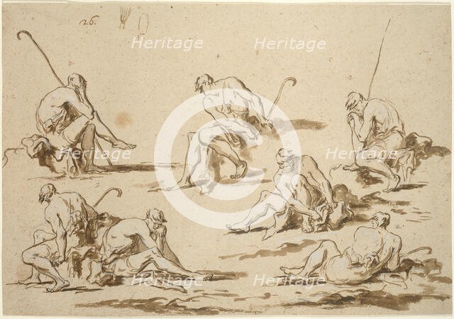 Study Sheet with Seated Figures, 1705/15. Creator: Alessandro Magnasco.