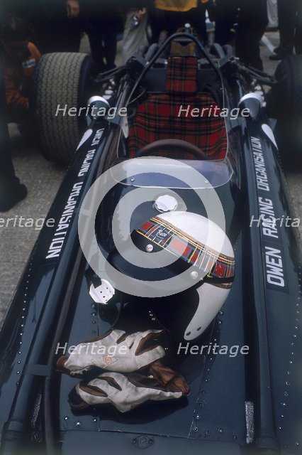 Jackie Stewart's racing helmet and gloves, British Grand Prix, 1967 Artist: Unknown