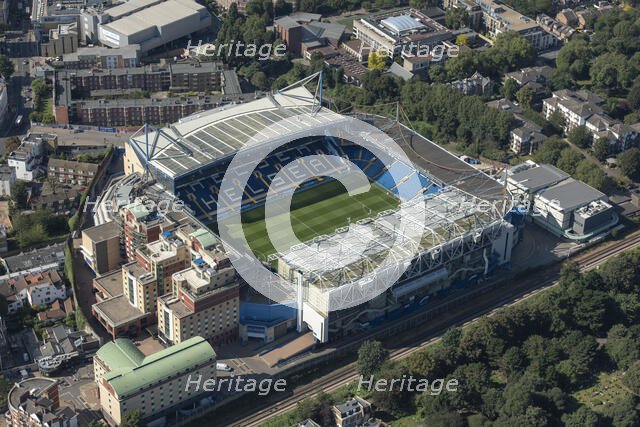 Stamford Bridge Stadium, home to Chelsea Football Club, Chelsea, London, 2021. Creator: Damian Grady.