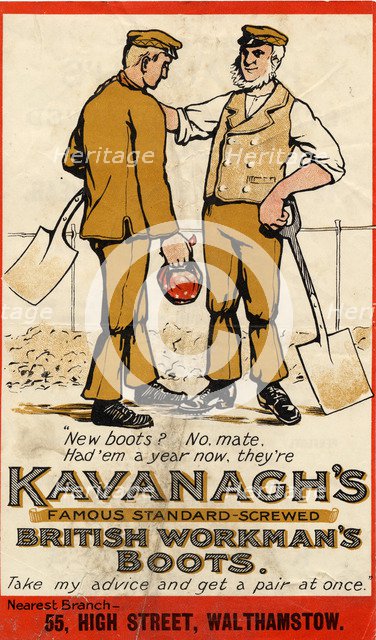 Kavanagh's Boots, 1910s. Artist: Unknown