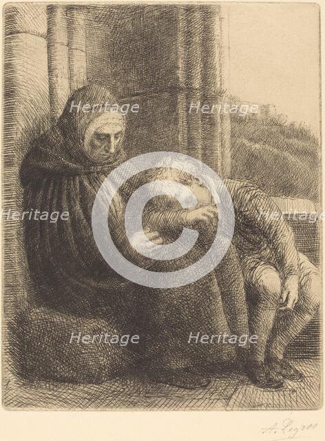 Woman Seated against a Wall, Child with His Head in Her Lap (Femme assise, muraille...). Creator: Alphonse Legros.