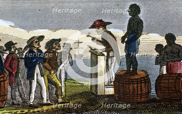 Auctioning slaves in the West Indies, 1824. Artist: Anon