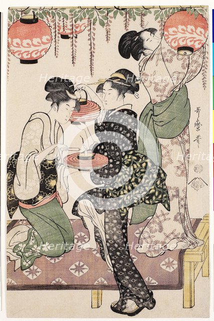 Teahouse girls under a wistaria espalier, 1795. Artist: Utamaro, Kitagawa (1753-1806)
