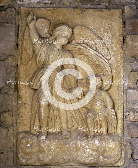 Guardian Angel with child, Ermita del Angel Custodio, Avellaneda, Sopuerta Valley, Spain, 2008.  Creator: LTL.