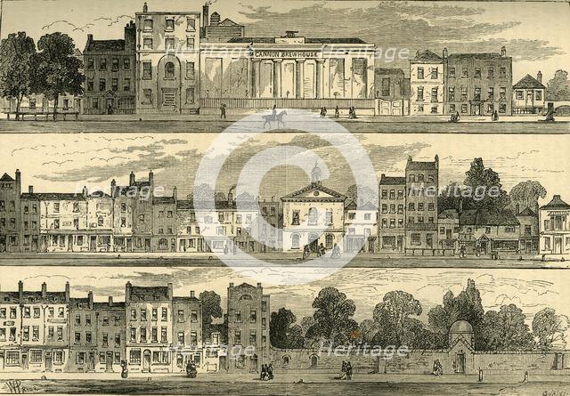 'The North Side of Knightsbridge in 1820, from the Cannon Brewery to Hyde Park Corner', (c1876.). Creator: Unknown.