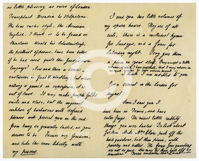 Letter from Charles Lamb to John Clare, 31st August 1822.Artist: Charles Lamb