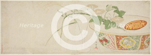 Plants, Porcelain Bowl, and Glass Goblet, Japan, c. 1789. Creator: Shunsho.