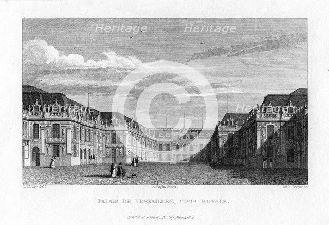 Royal Court, Palace of Versailles, near Paris, 1829. Artist: Byrne