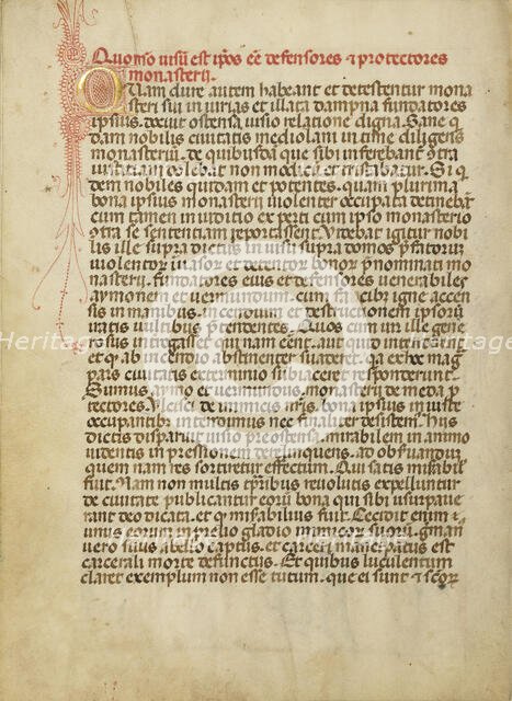 Decorated Initial Q; Legenda Venerabilium Virorum Aymonis et Vermondi, about 1400. Creator: Unknown.