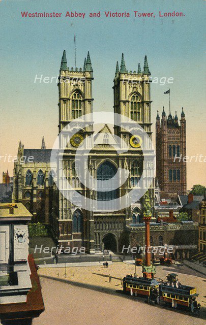 'Westminster Abbey and Victoria Tower, London', c1930. Artist: Unknown.