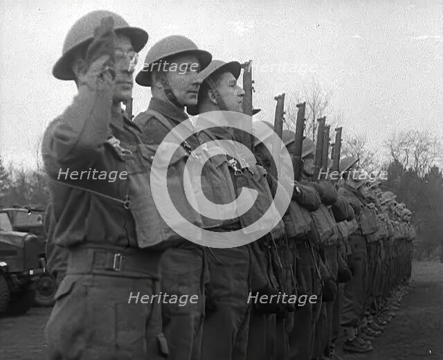 Soldiers Lining Up, 1941. Creator: British Pathe Ltd.