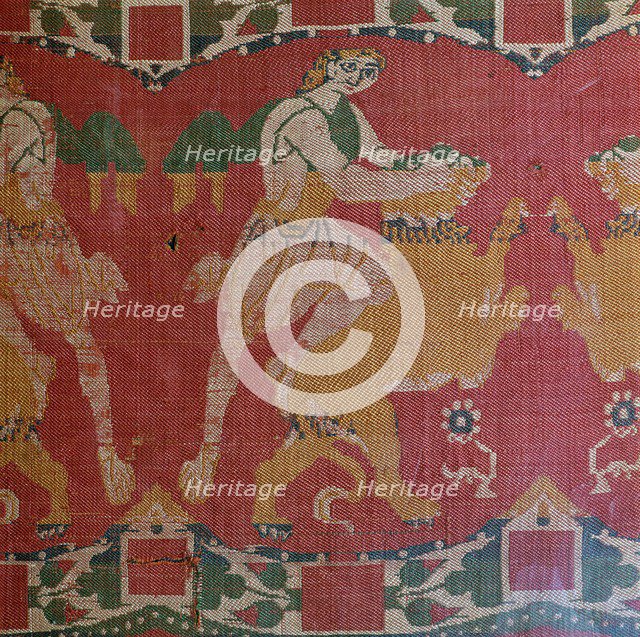 Byzantine silk with a motif of a hero and lion. Artist: Unknown