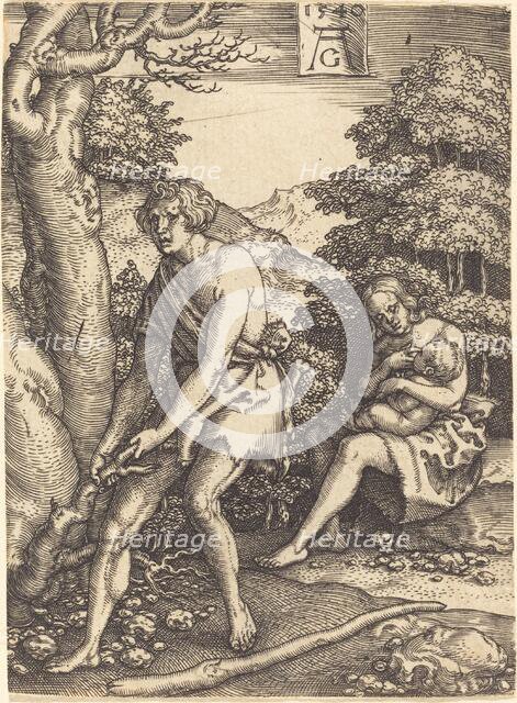 Adam and Eve at Work, 1540. Creator: Heinrich Aldegrever.