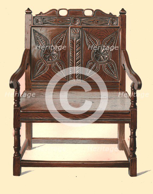 Welsh oak double chair, 1904. Artist: Shirley Slocombe.