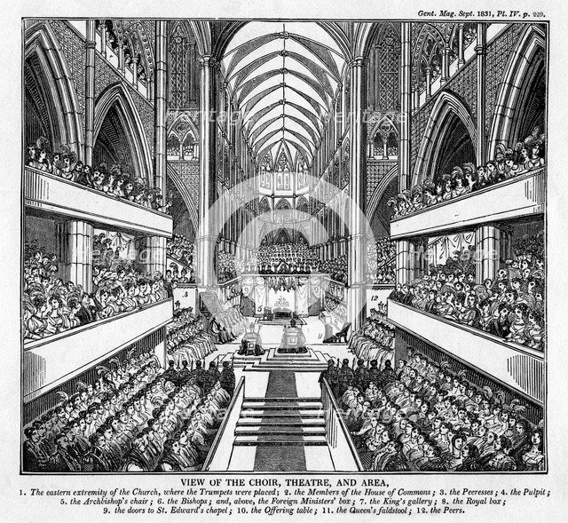 Coronation of King William IV and Queen Adelaide, Westminster Abbey, London, 1831. Artist: Unknown