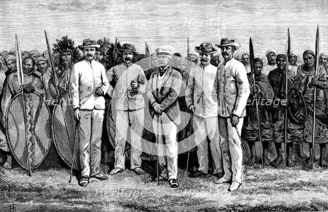 Mr. Stanley and his comrades: Masai warriors behind, 1890. Creator: Unknown.