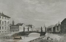 Red Bridge, Saint Petersburg, Russia, 1839. Creator: Samuel Cholet.
