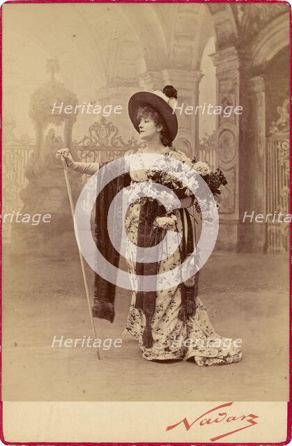 Sarah Bernhardt as Floria Tosca in Act I of Sardou's 'Tosca', neg 1887; print and mount after 1889. Creator: Nadar.