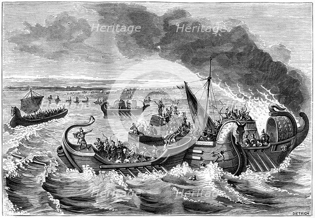 Combat between Roman and Veneti vessels, Loire river, 56 BC (1882-1884).Artist: Dietrich