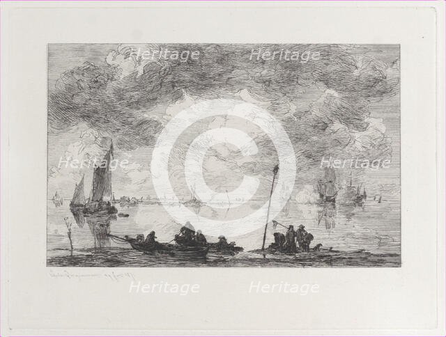 The Moerdyck, after Jan van Goyen, 1871. Creator: Jules-Ferdinand Jacquemart.
