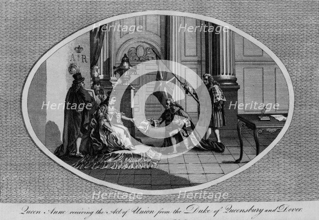Queen Anne receiving the Act of Union from the Duke of Queensberry, 1707 (1793). Artist: Unknown.