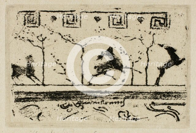 Stags, A Study for the Decoration of a Frame (Third Version), 1890-98. Creator: Theodore Roussel.