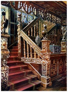 Carved oaken stairway, Godinton, 1910.Artist: Edwin Foley