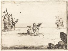 Siren between Two Ships, 1628. Creator: Jacques Callot.