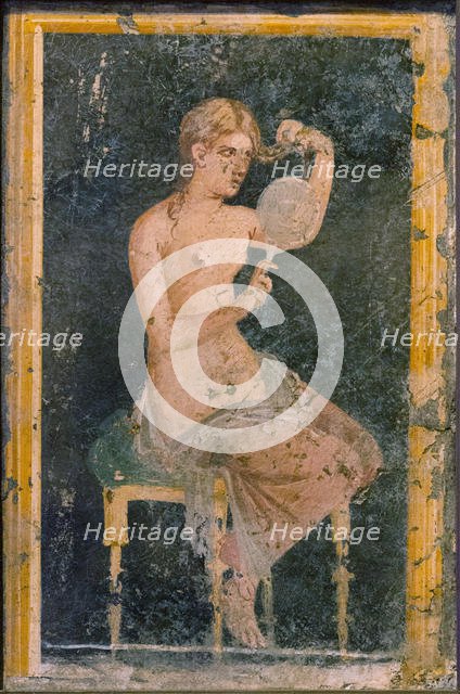Woman with a Mirror, 1st H. 1st cen. AD. Creator: Roman-Pompeian wall painting.